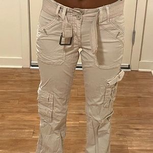 Beige Cargo Flare Pants